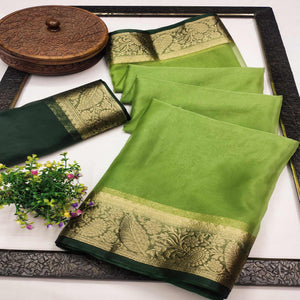 green-solid-organza-saree-with-zari-border