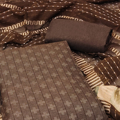 Brown Woven Pure Cotton Dress Material