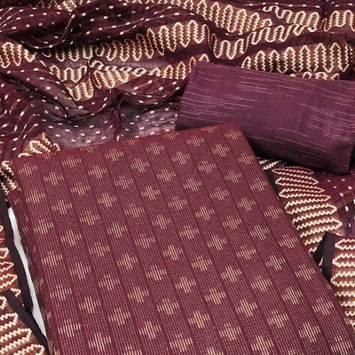 Maroon Woven Pure Cotton Dress Material