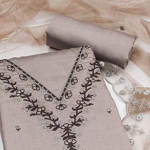 Brown Sequins Embroidered Viscose Dress Material