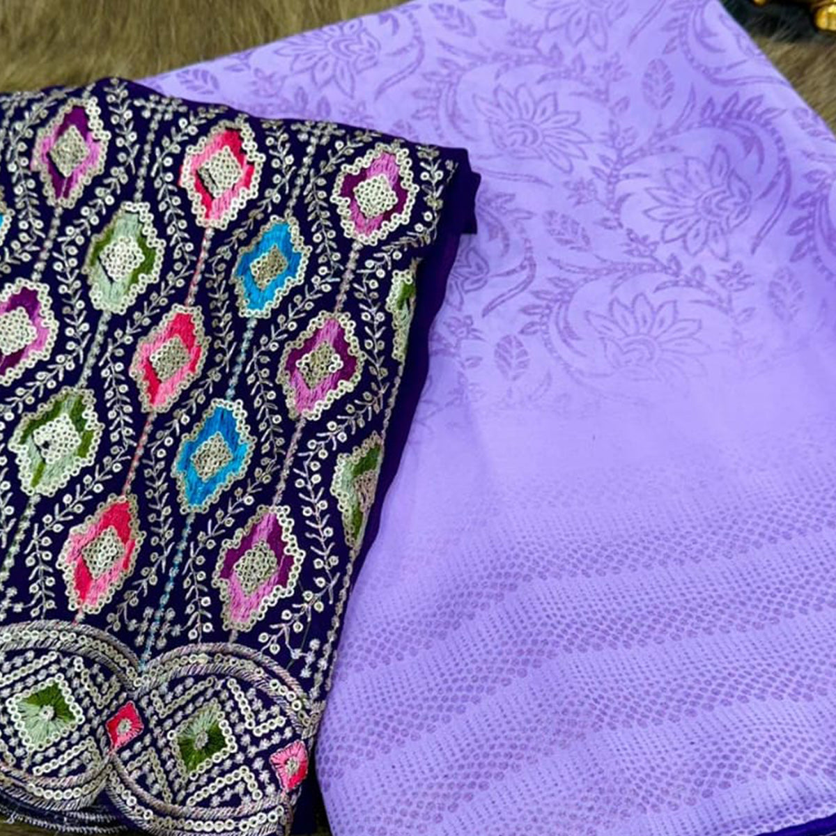 Lavender Floral Printed Georgette Saree