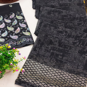 Dark Grey Abstract Printed Georgette Saree