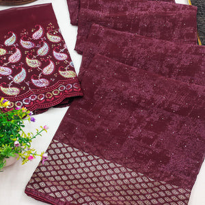 Maroon Abstract Printed Georgette Saree