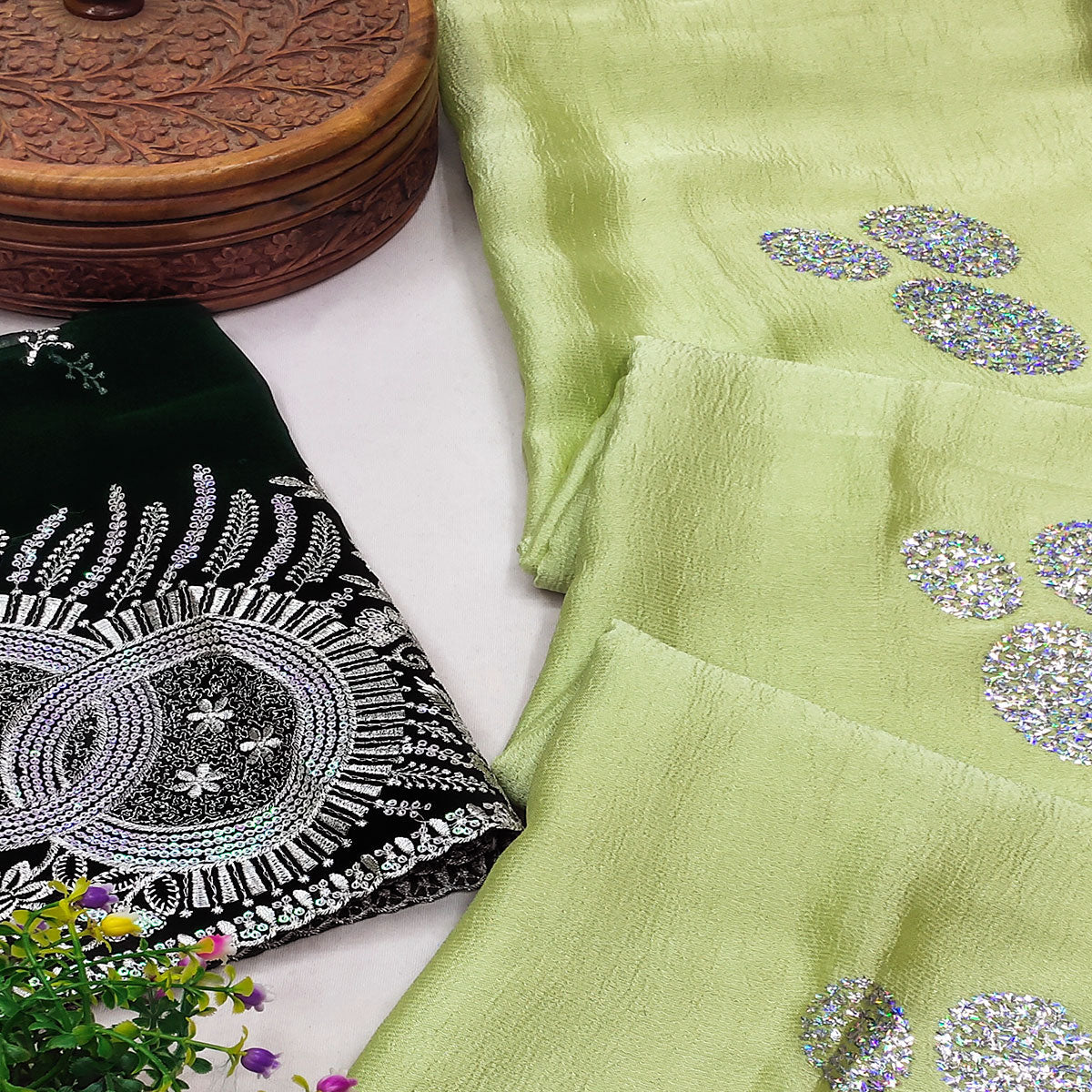 green-mirror-work-embroidered-chiffon-saree