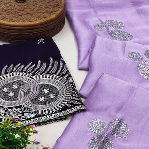Lavender Mirror Work Embroidered Chiffon Saree