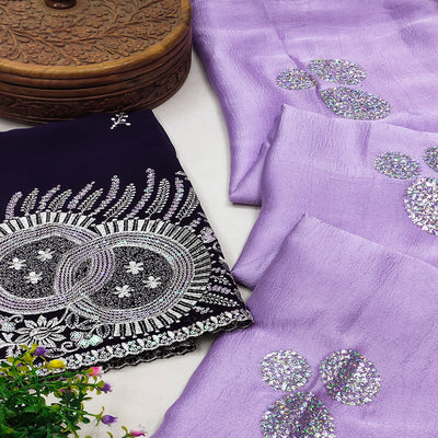 Lavender Mirror Work Embroidered Chiffon Saree