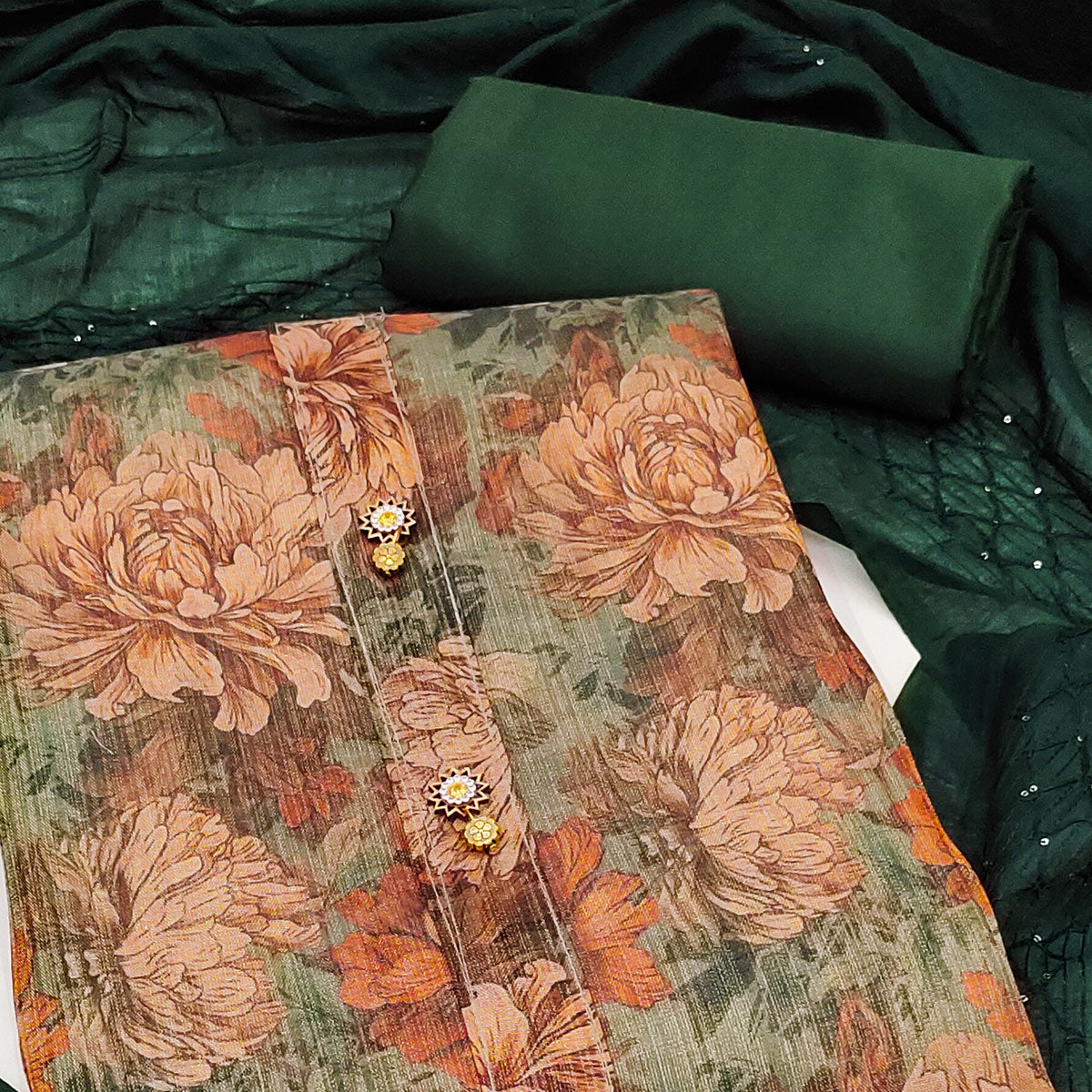 green-floral-printed-cotton-silk-dress-material