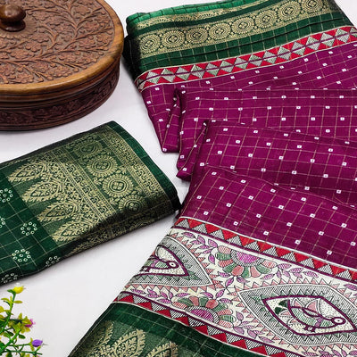 Magenta Madhubani Work Woven Dola Silk Saree