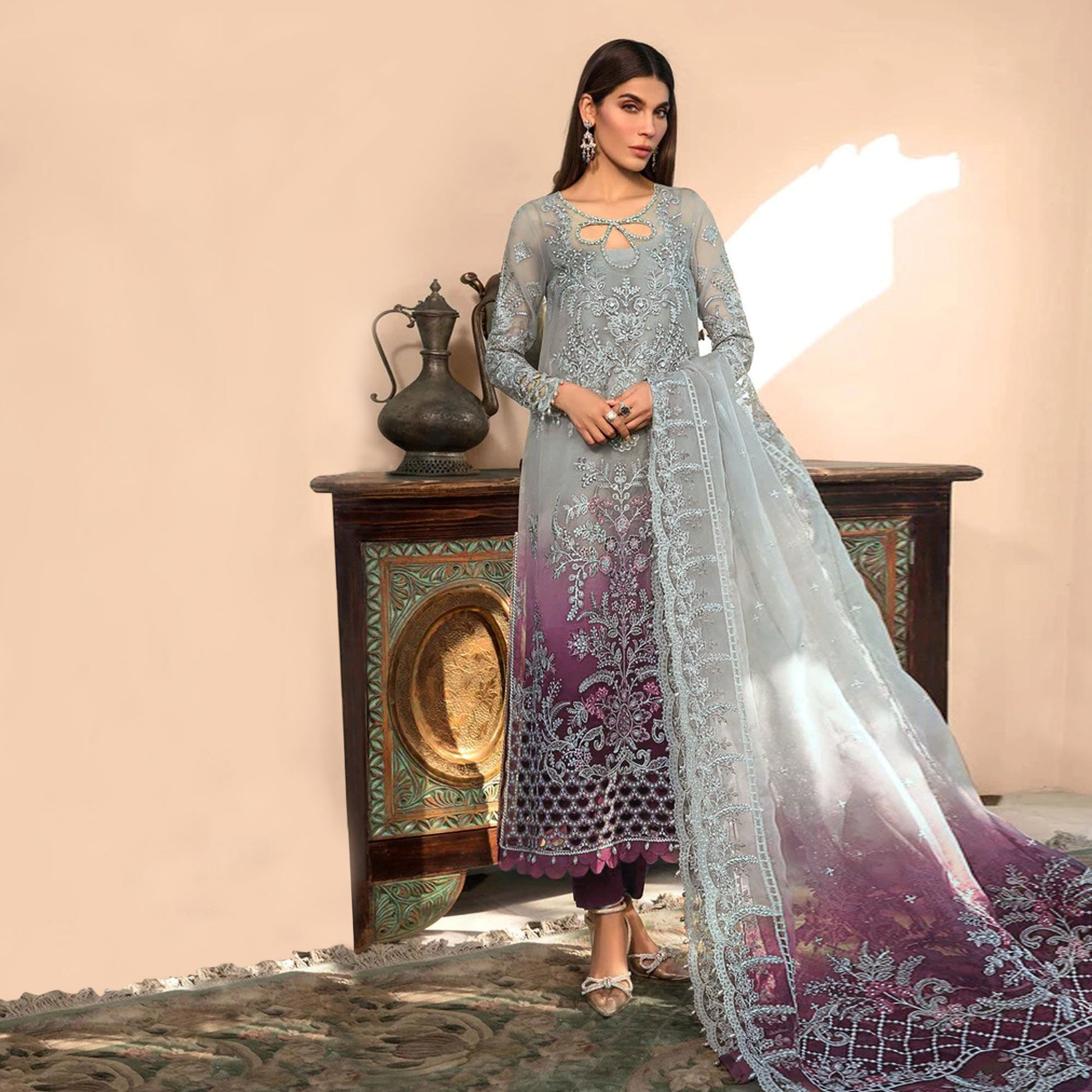 grey-purple-floral-embroidered-organza-semi-stitched-pakistani-suit