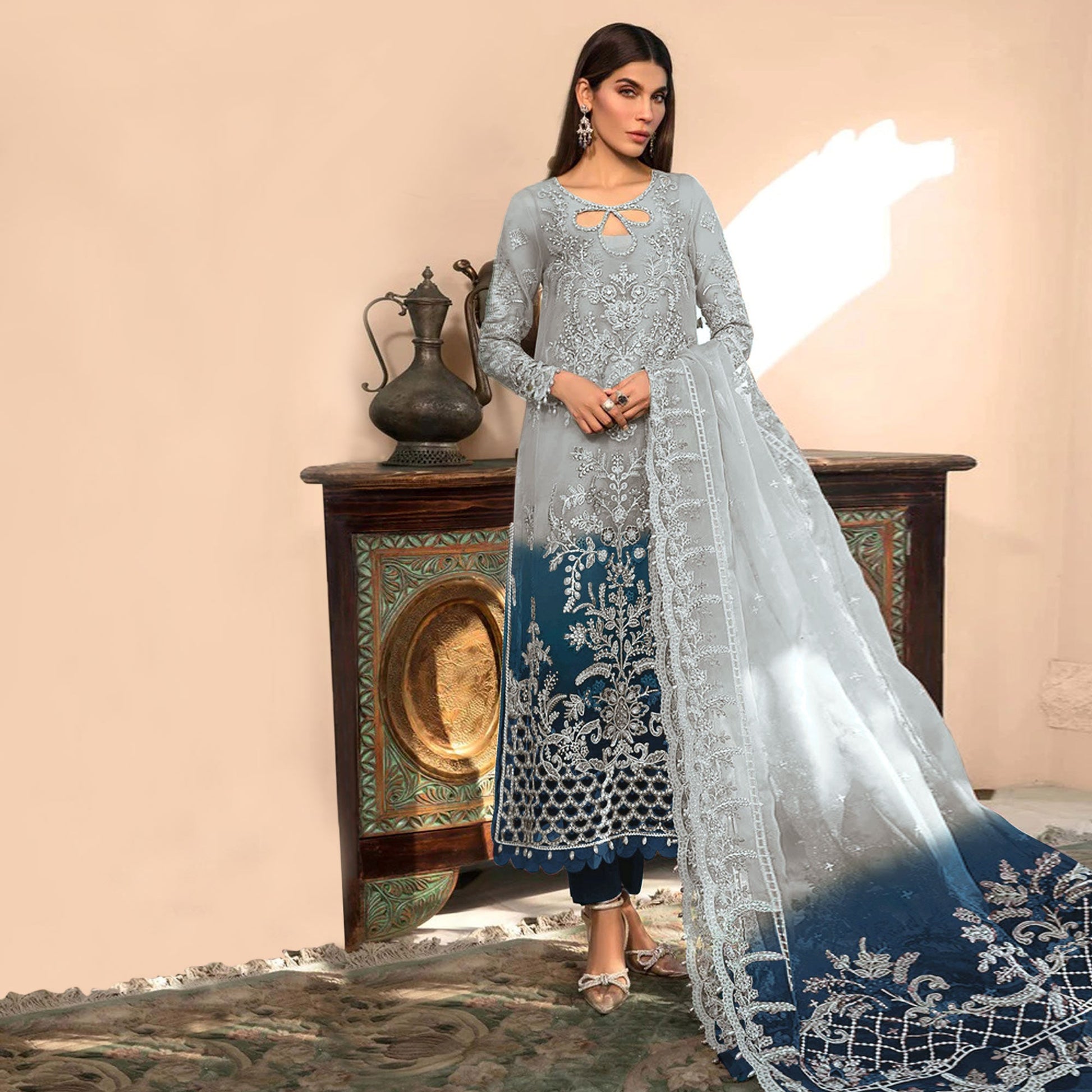 grey-blue-floral-embroidered-organza-semi-stitched-pakistani-suit