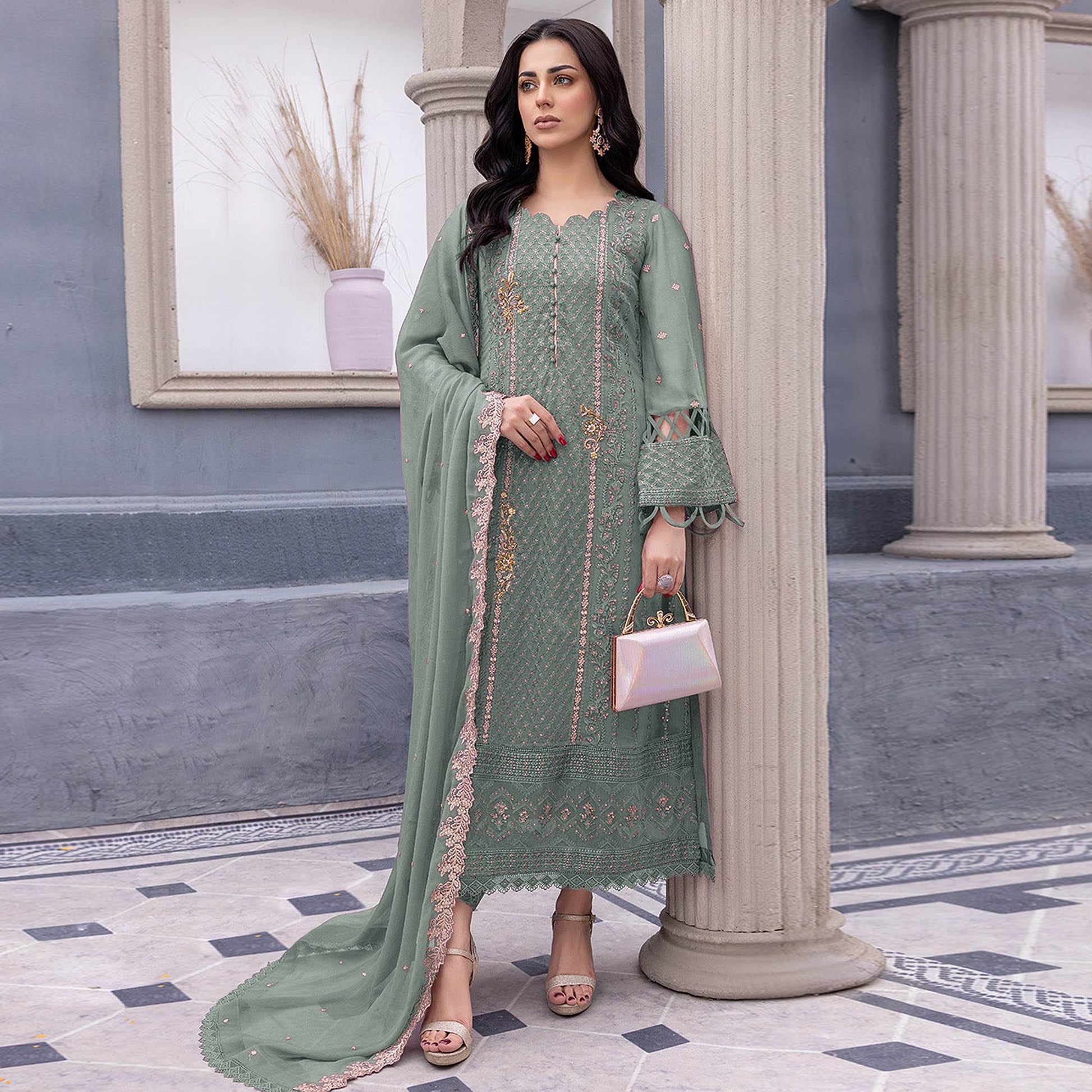 green-floral-embroidered-georgette-semi-stitched-pakistani-suit-4