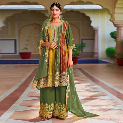 green-sequins-embroidered-chinon-semi-stitched-dress-material