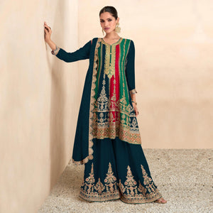 Morpich Sequins Embroidered Chinon Semi Stitched Sharara Suit