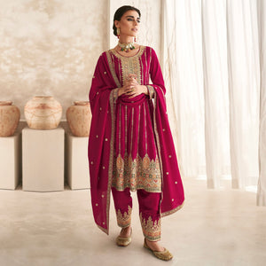 Magenta Sequins Embroidered Georgette Semi Stitched Anarkali Suit