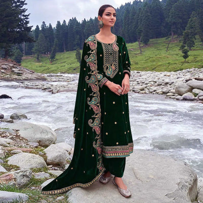 green-floral-embroidered-velvet-semi-stitched-salwar-suit