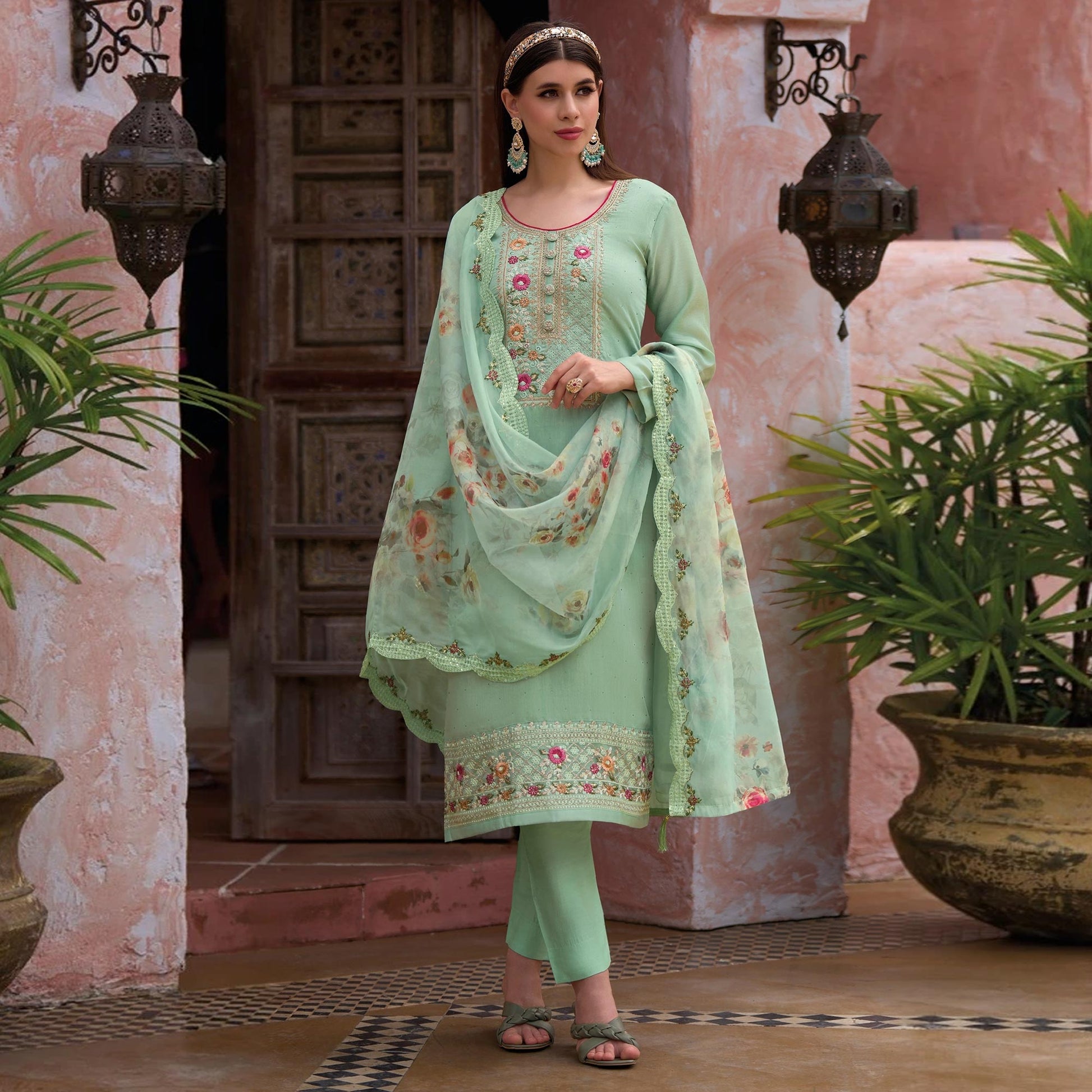 green-floral-embroidered-viscose-semi-stitched-suit