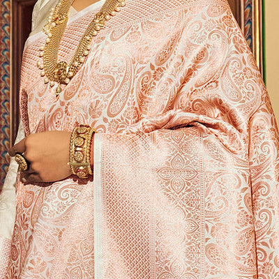 Cream Floral Zari Woven Kanjivaram SIlk Saree