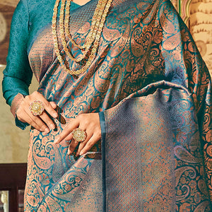 Morpich Green Floral Zari Woven Kanjivaram SIlk Saree