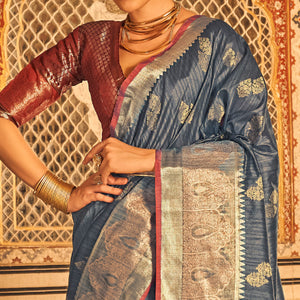 grey-floral-woven-tussar-silk-saree