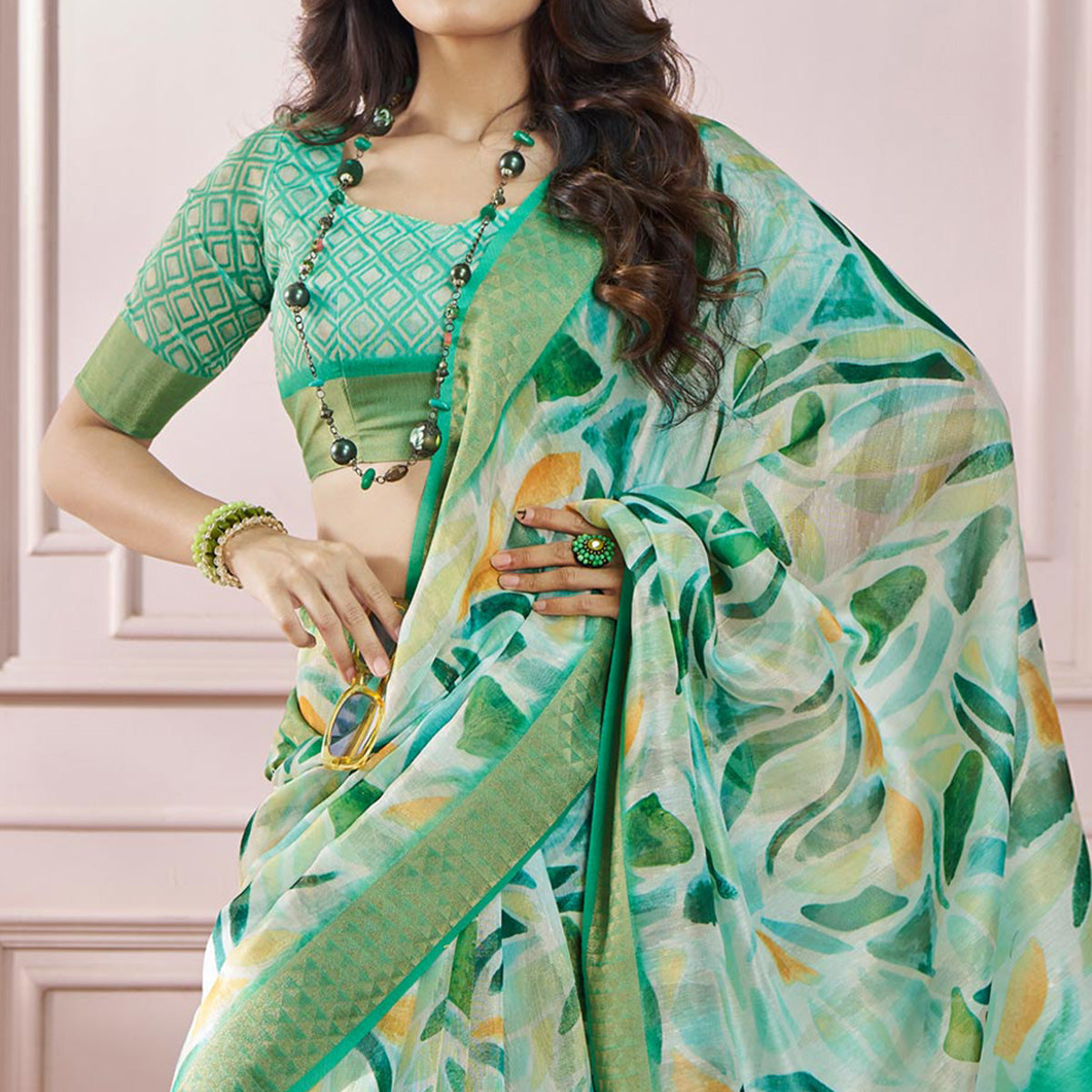 green-printed-woven-soft-banarasi-silk-saree