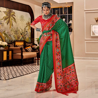 green-red-patola-printed-tussar-silk-saree