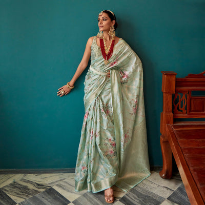 green-floral-digital-printed-muslin-saree