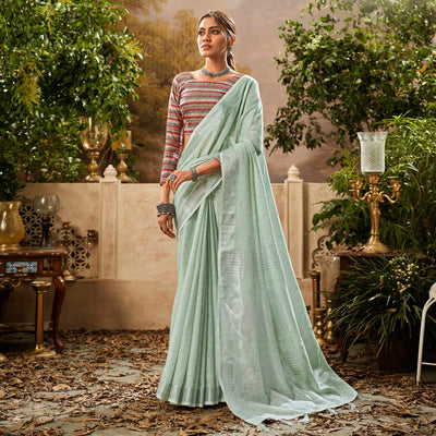 green-woven-pure-cotton-saree-with-tassels