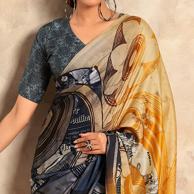 Multicolor Abstract Printed Satin Saree