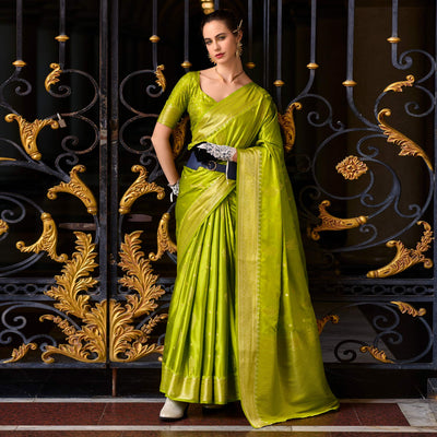 green-floral-woven-satin-silk-saree