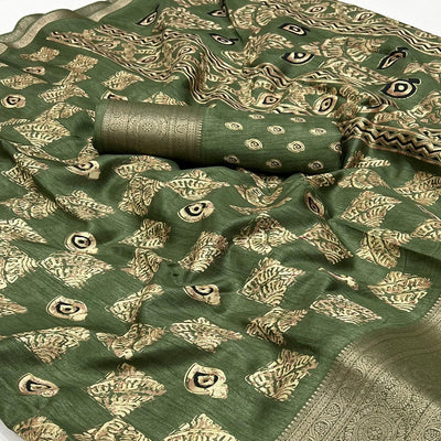 green-foil-printed-dola-silk-saree-with-jacquard-border