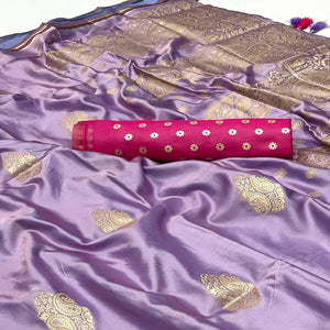 Lavender Woven Satin Saree With Tassels