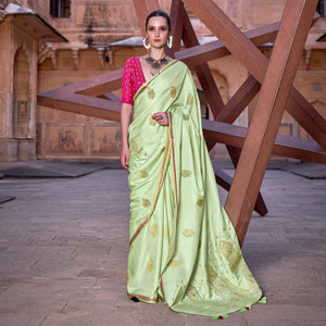 green-woven-satin-saree-with-tassels-2
