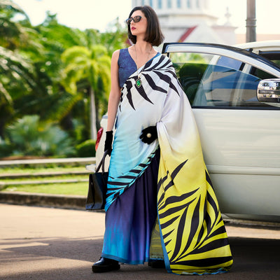 Multicolor Digital Printed Pure Satin Saree