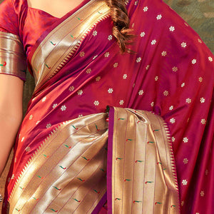 Maroon Zari Weaving Pure Silk Paithani Saree