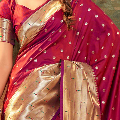 Maroon Zari Weaving Pure Silk Paithani Saree