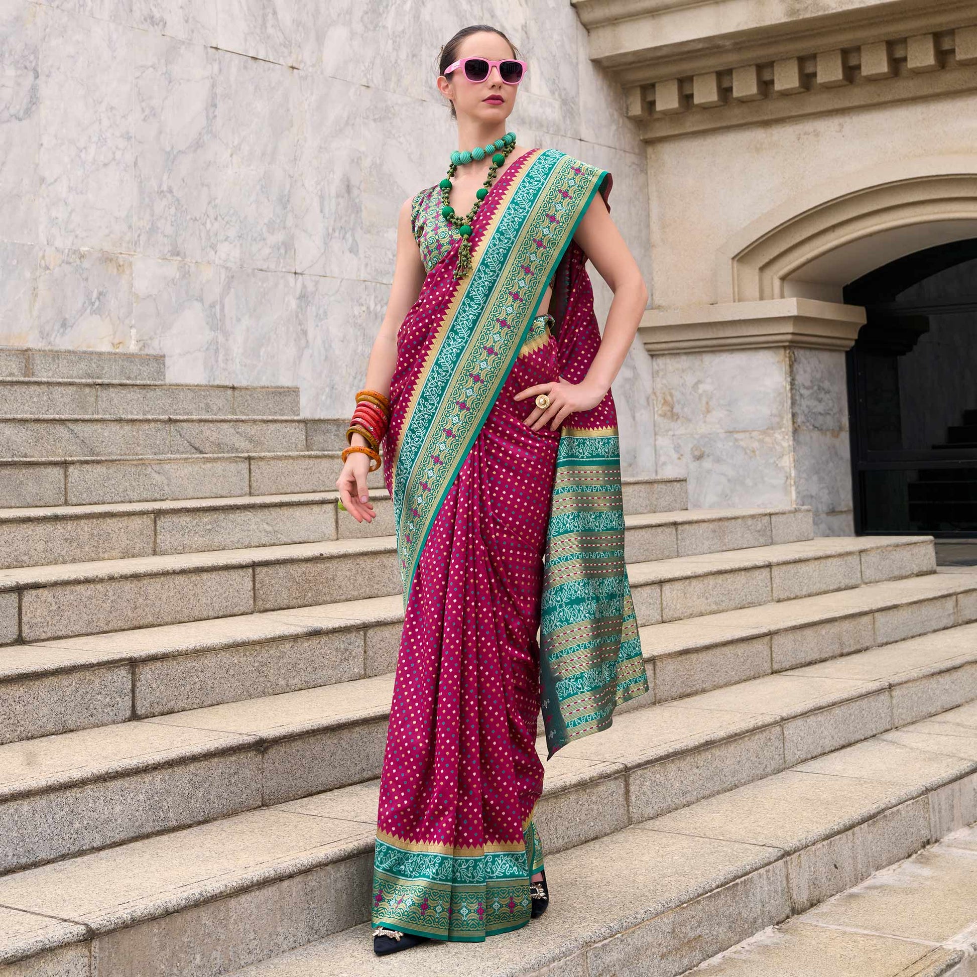 Magenta Zari Woven Banarasi Silk Saree