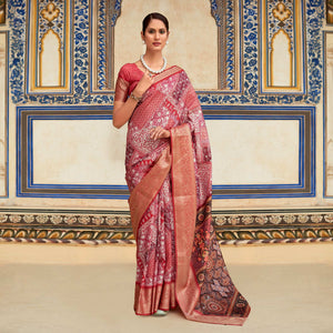 Gajri Pink Printed Dola Silk Saree
