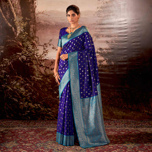 Blue Woven Butti Work Banarasi Silk Saree