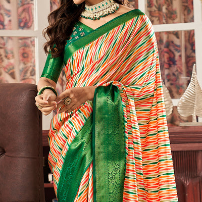 Multicolor Digital Printed Satin Saree