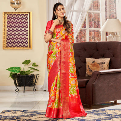 Multicolor Digital Printed Satin Saree