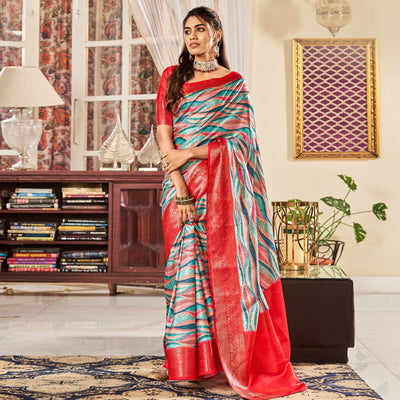 Multicolor Digital Printed Satin Saree