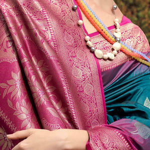 Morpich Blue Zari Weaving Pure Silk Saree