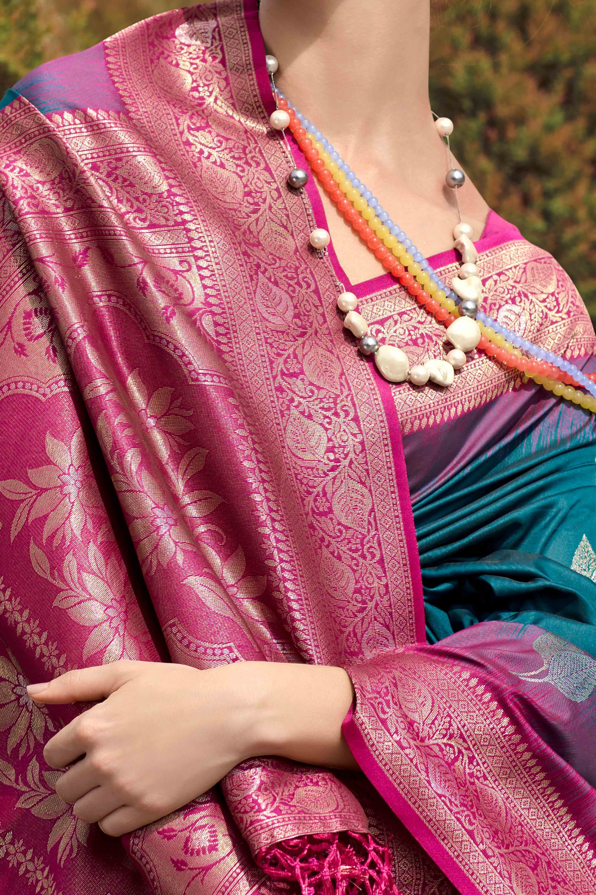 Morpich Blue Zari Weaving Pure Silk Saree