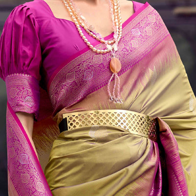 Dark Beige Zari Weaving Pure Silk Saree