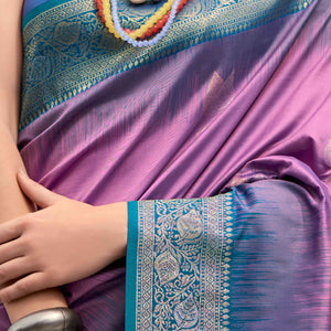Dark Mauve Zari Weaving Pure Silk Saree