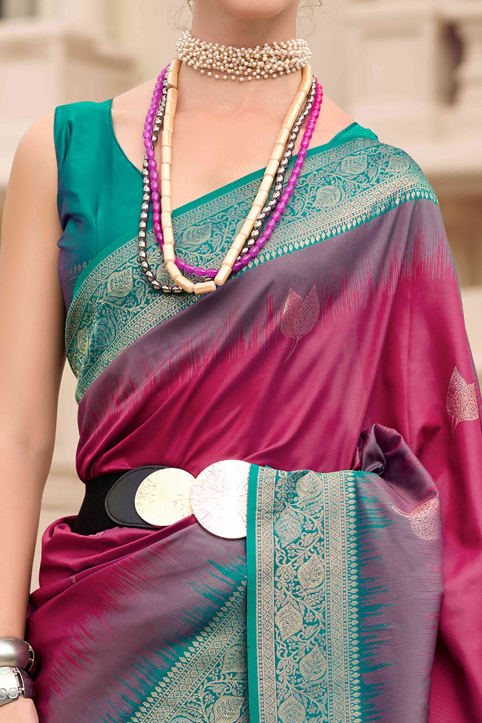 Burgundy Zari Weaving Pure Silk Saree