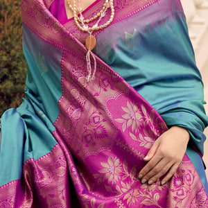 Dusty Teal Zari Weaving Pure Silk Saree