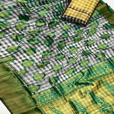 black-checks-woven-organza-saree-with-tassels