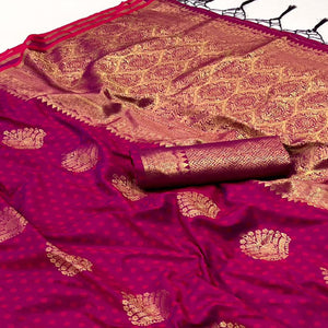 Magenta Zari Work Woven Mulberry Silk Saree