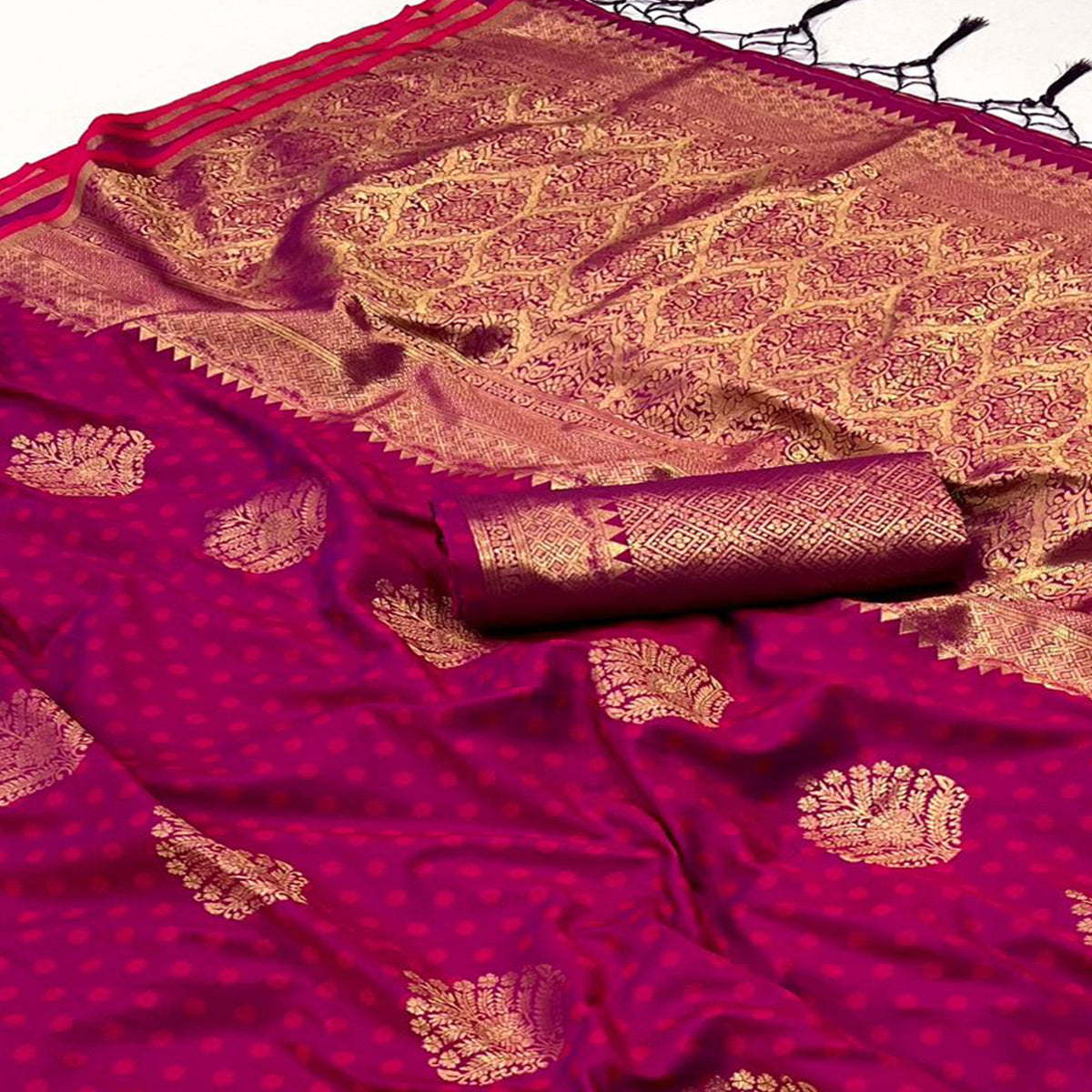 Magenta Zari Work Woven Mulberry Silk Saree